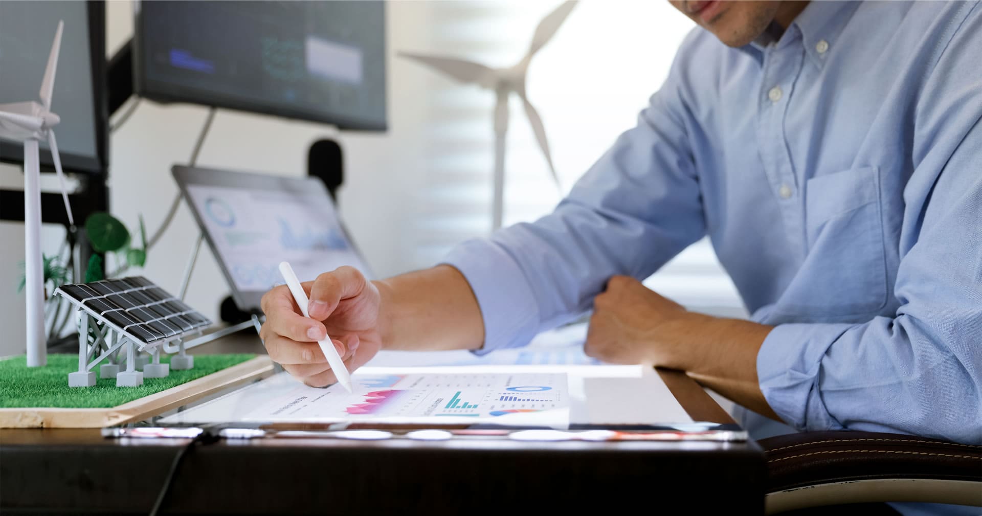 business person on digital screen for economics