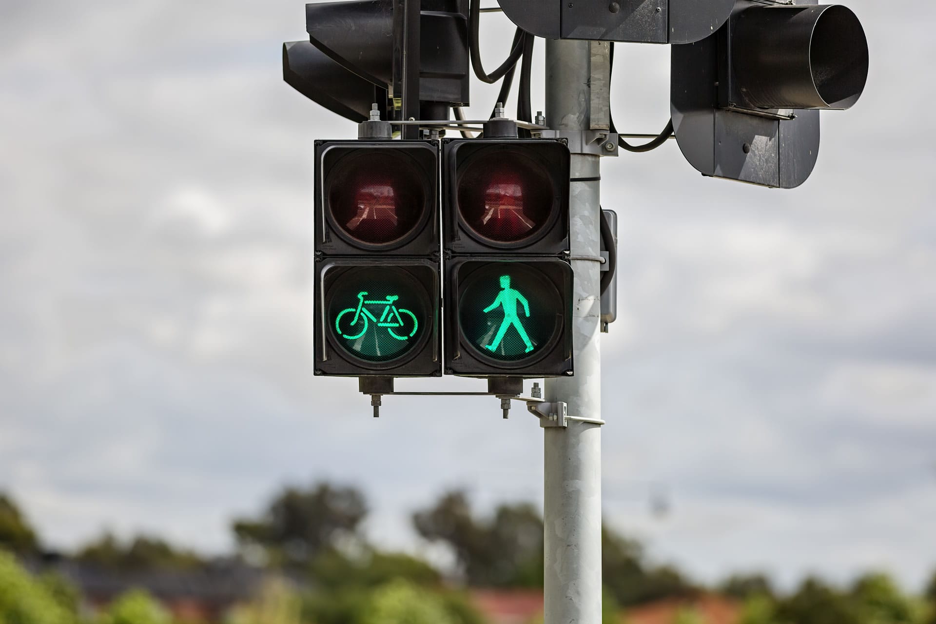 Traffic lights cyclist and pedestrian green