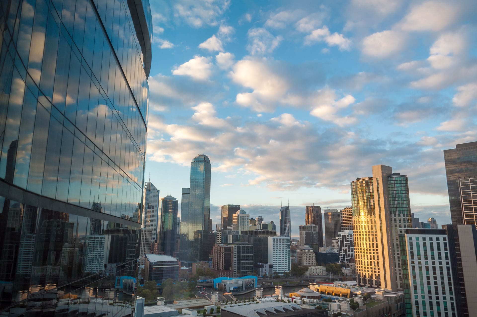 City skyline reflected glass tower, Melbourne