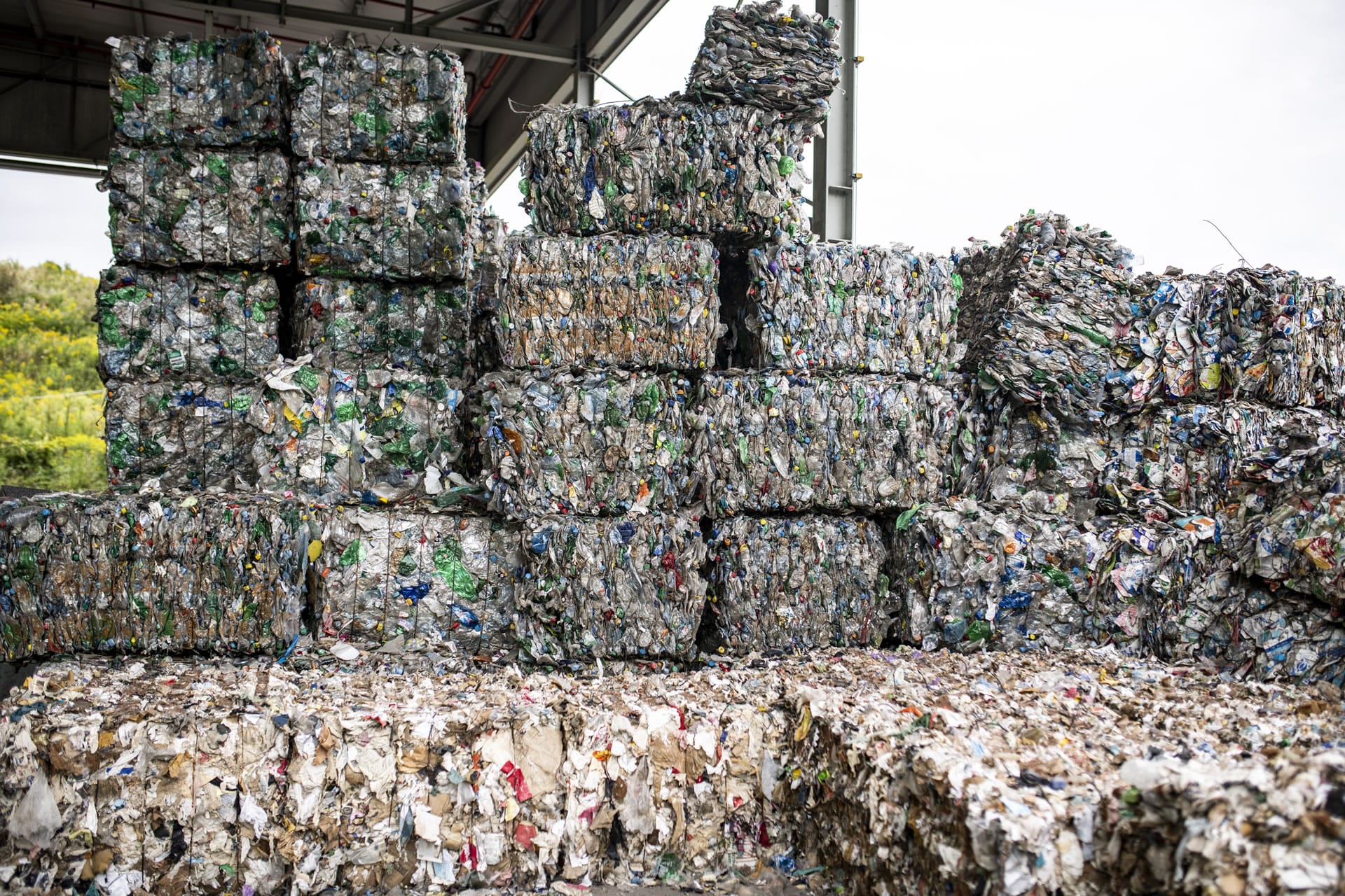 Bales of crushed recycled cans