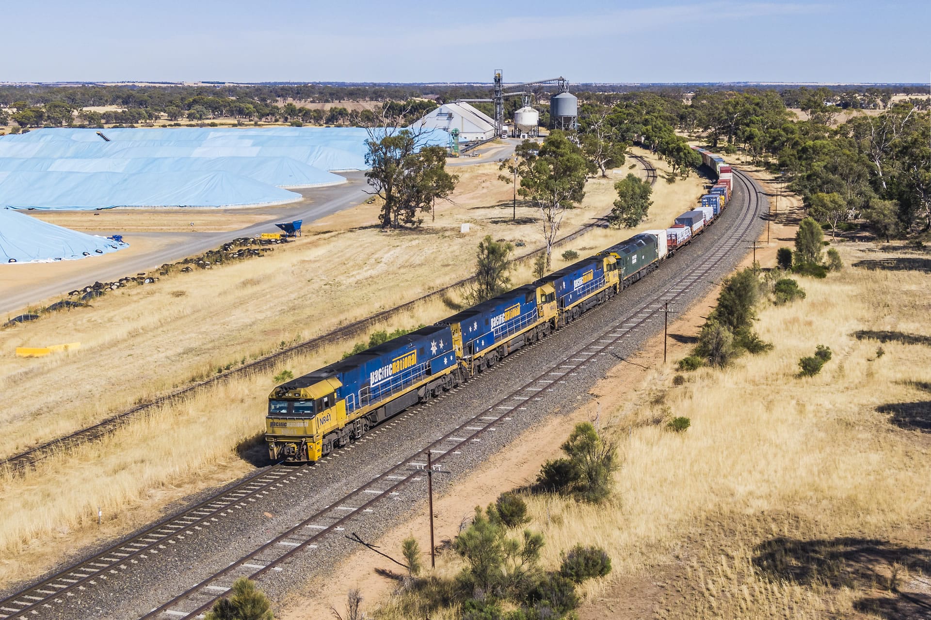 Freight train through dry country
