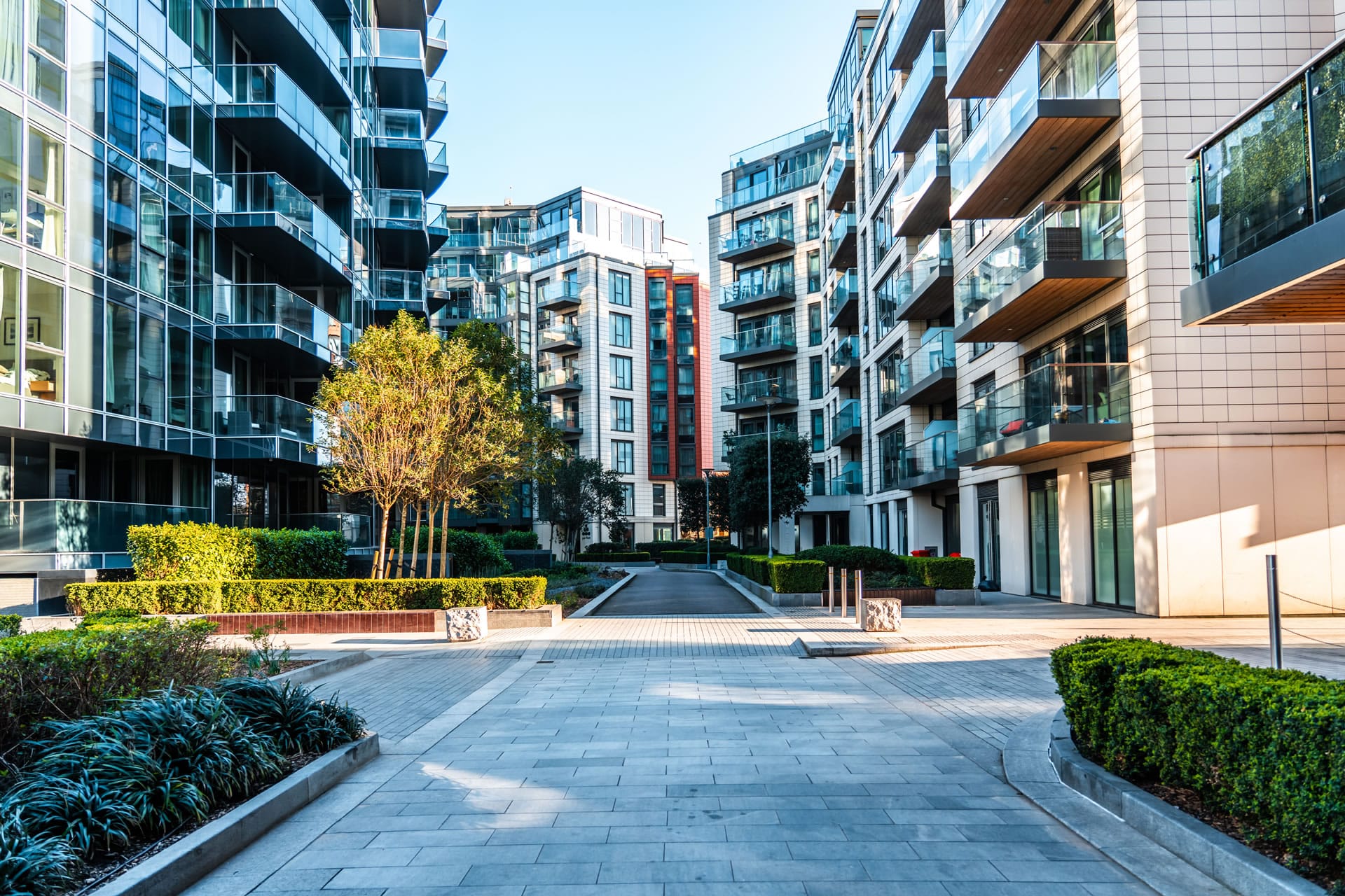 Apartment buildings and courtyard