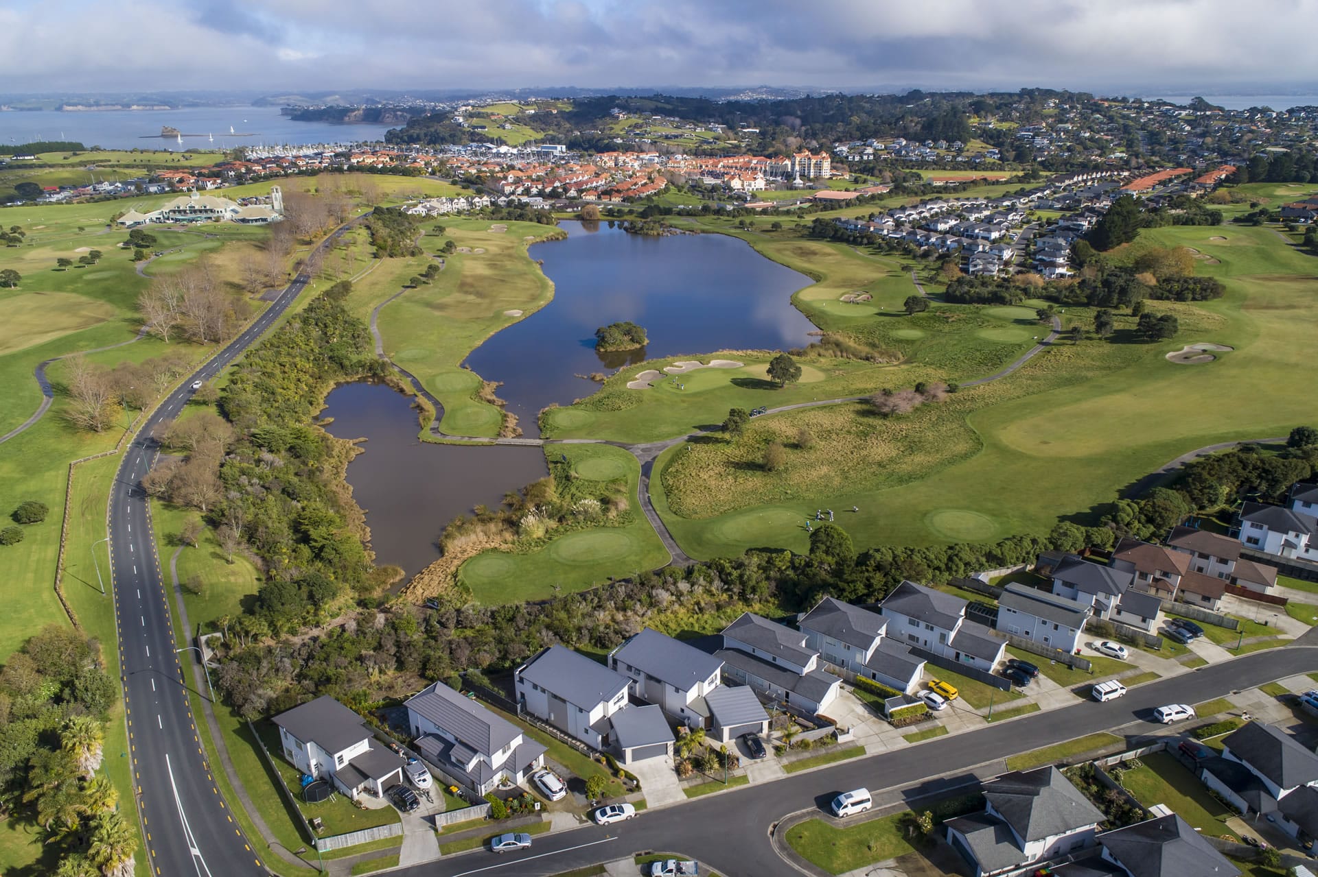 Golf course estate and suburb from above