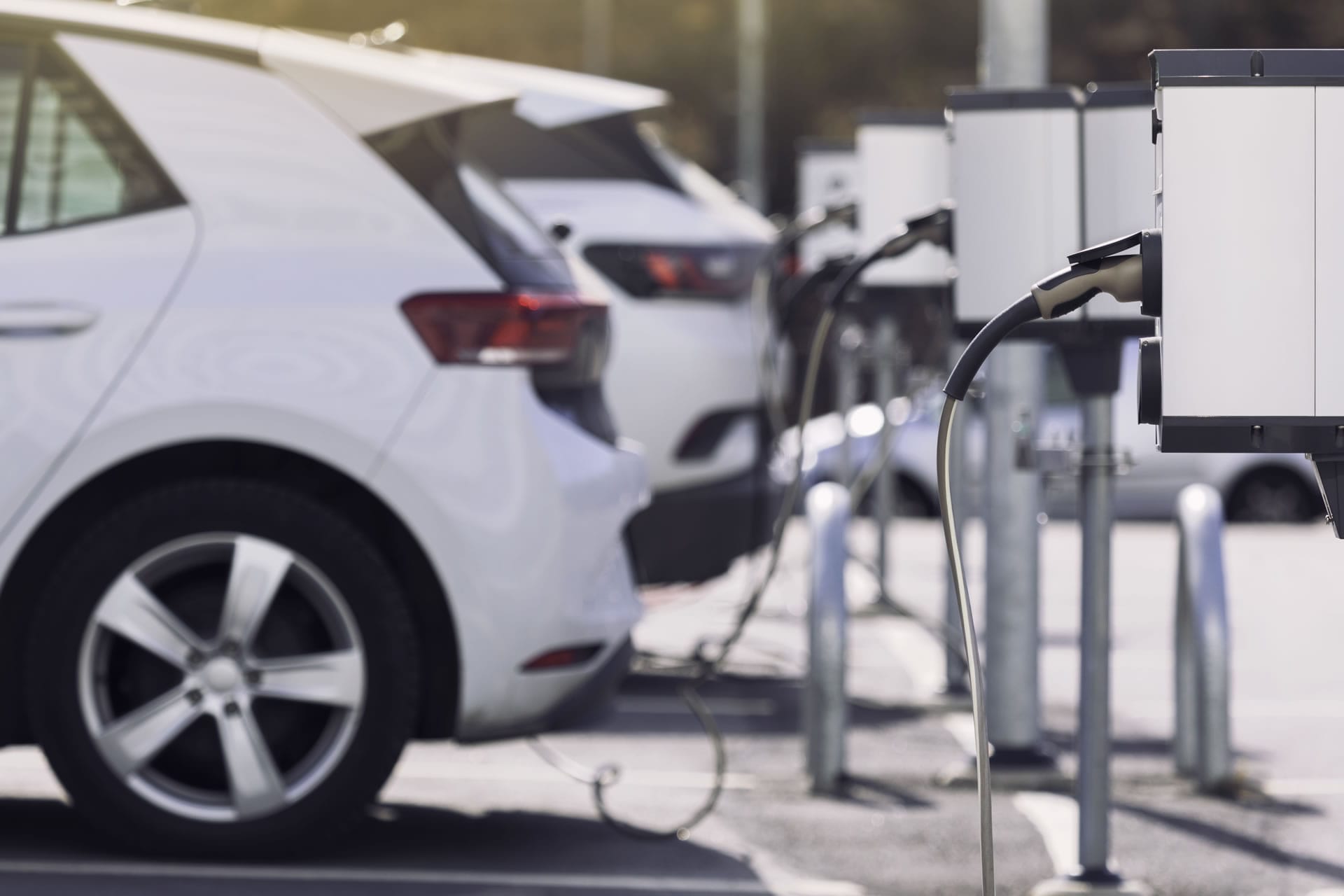 White electric car charging