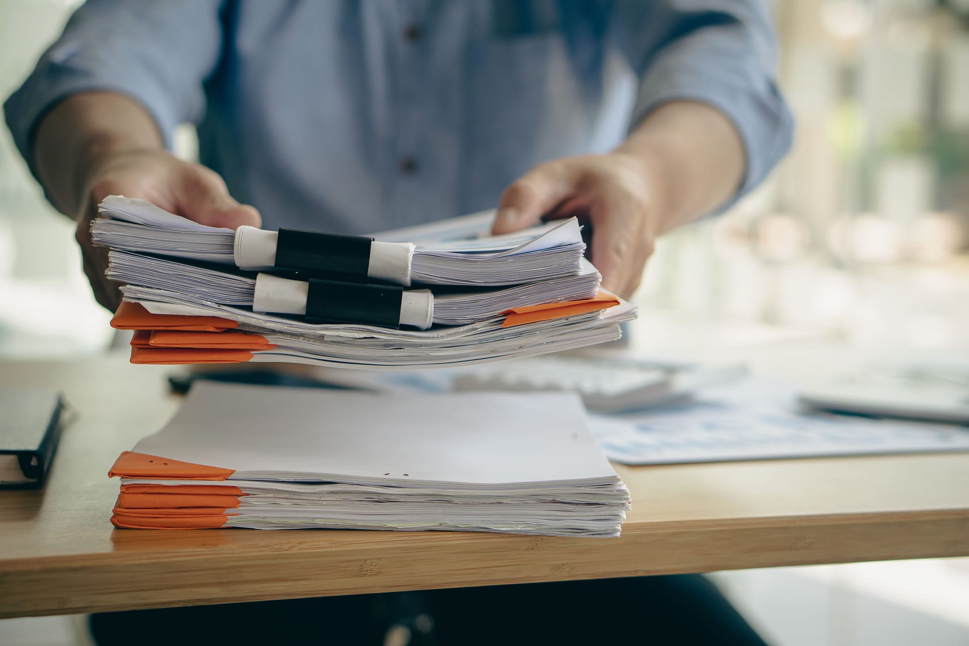 Stack of papers on desk