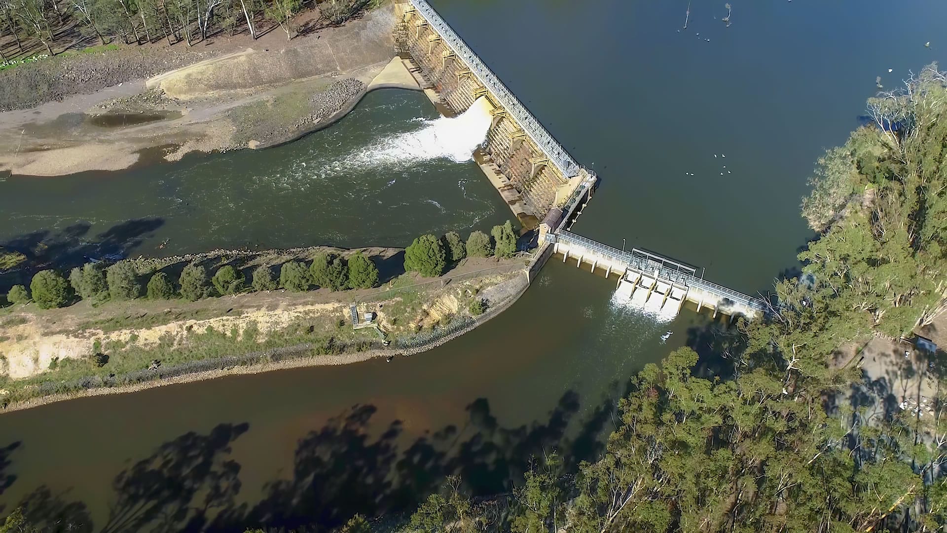 Aerial weir on river