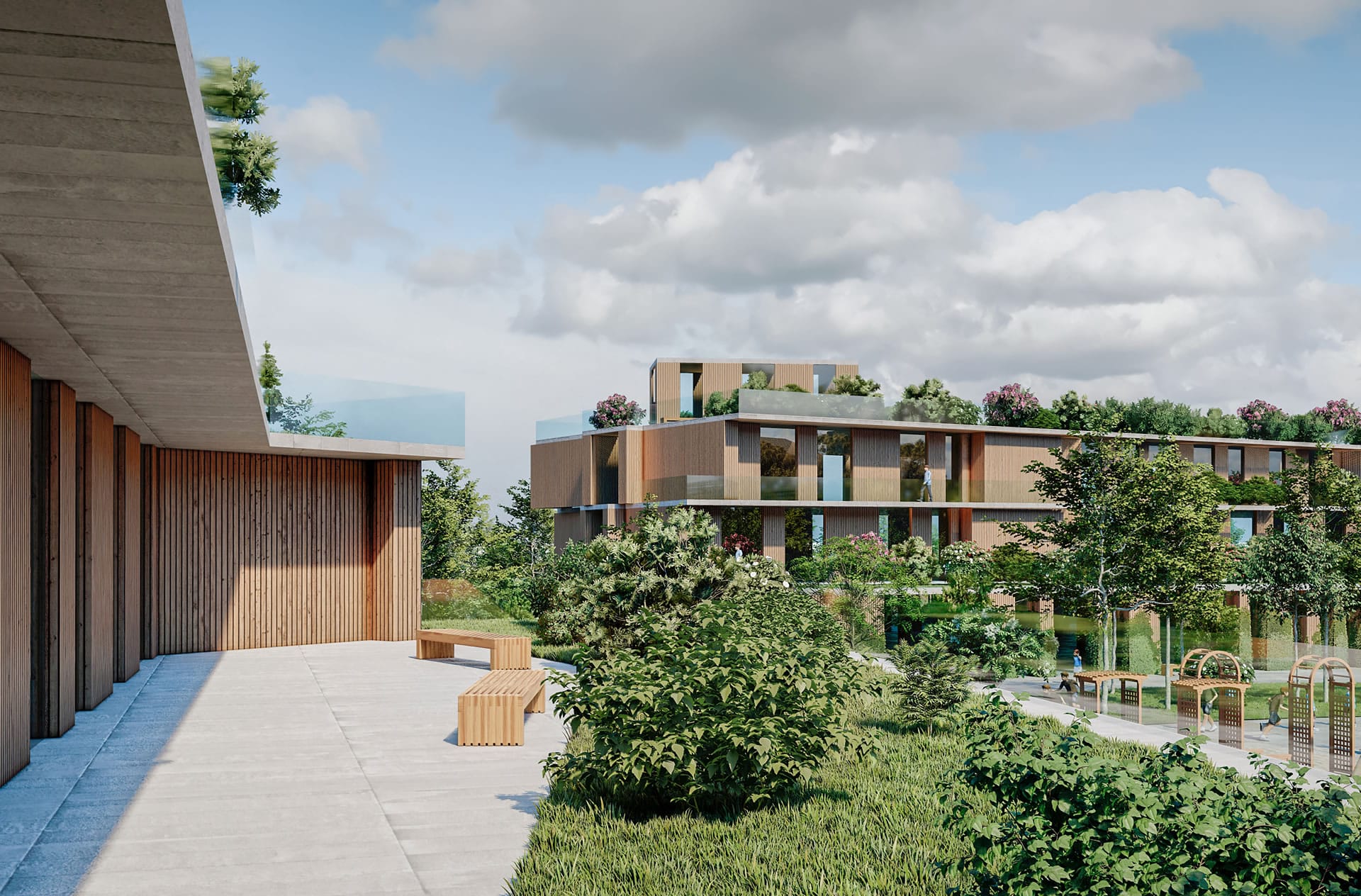 Modern building with gardens
