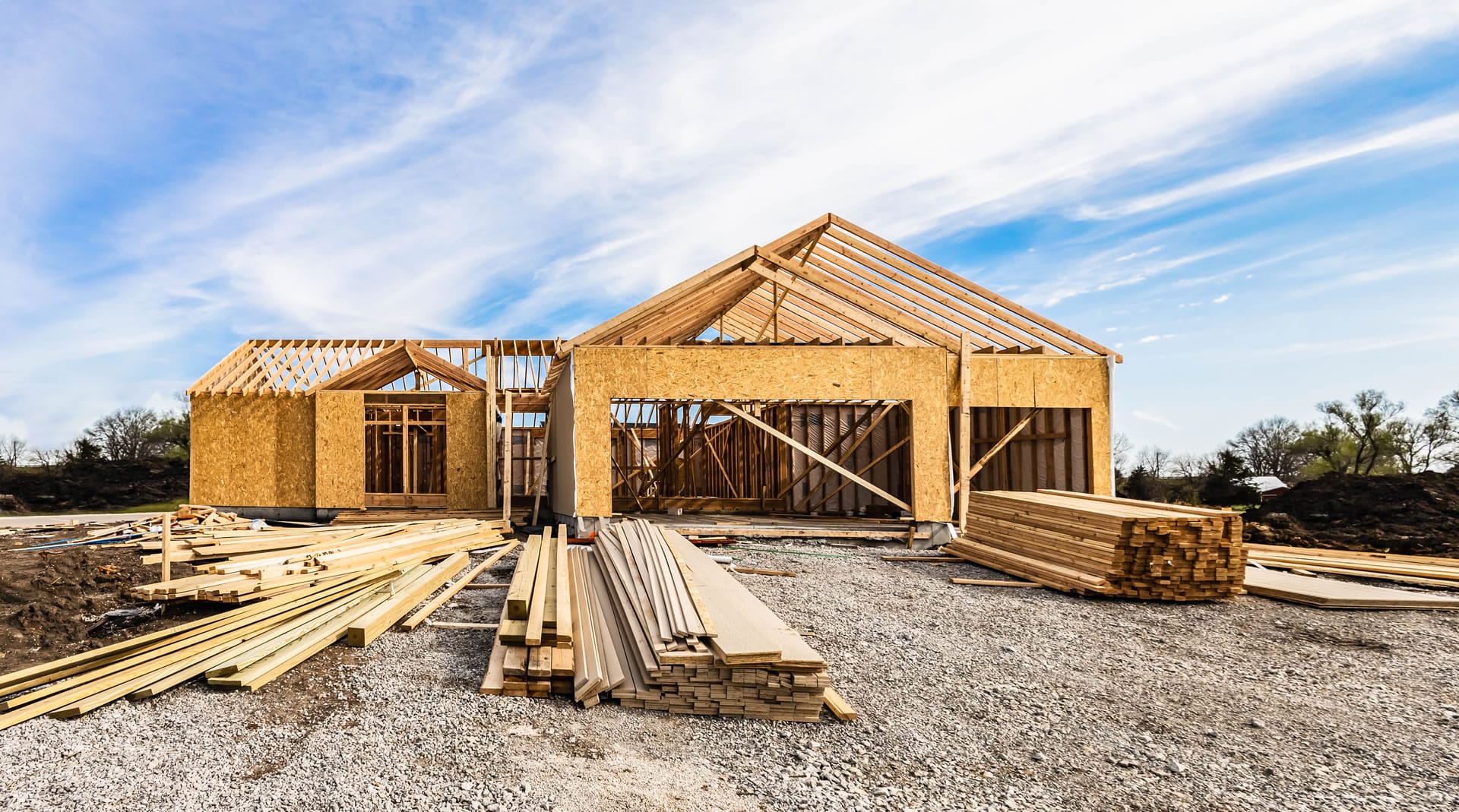 Timber frame house being built