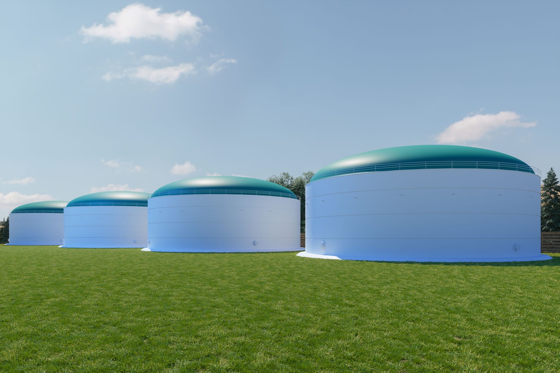 Biogas digester tanks on grass