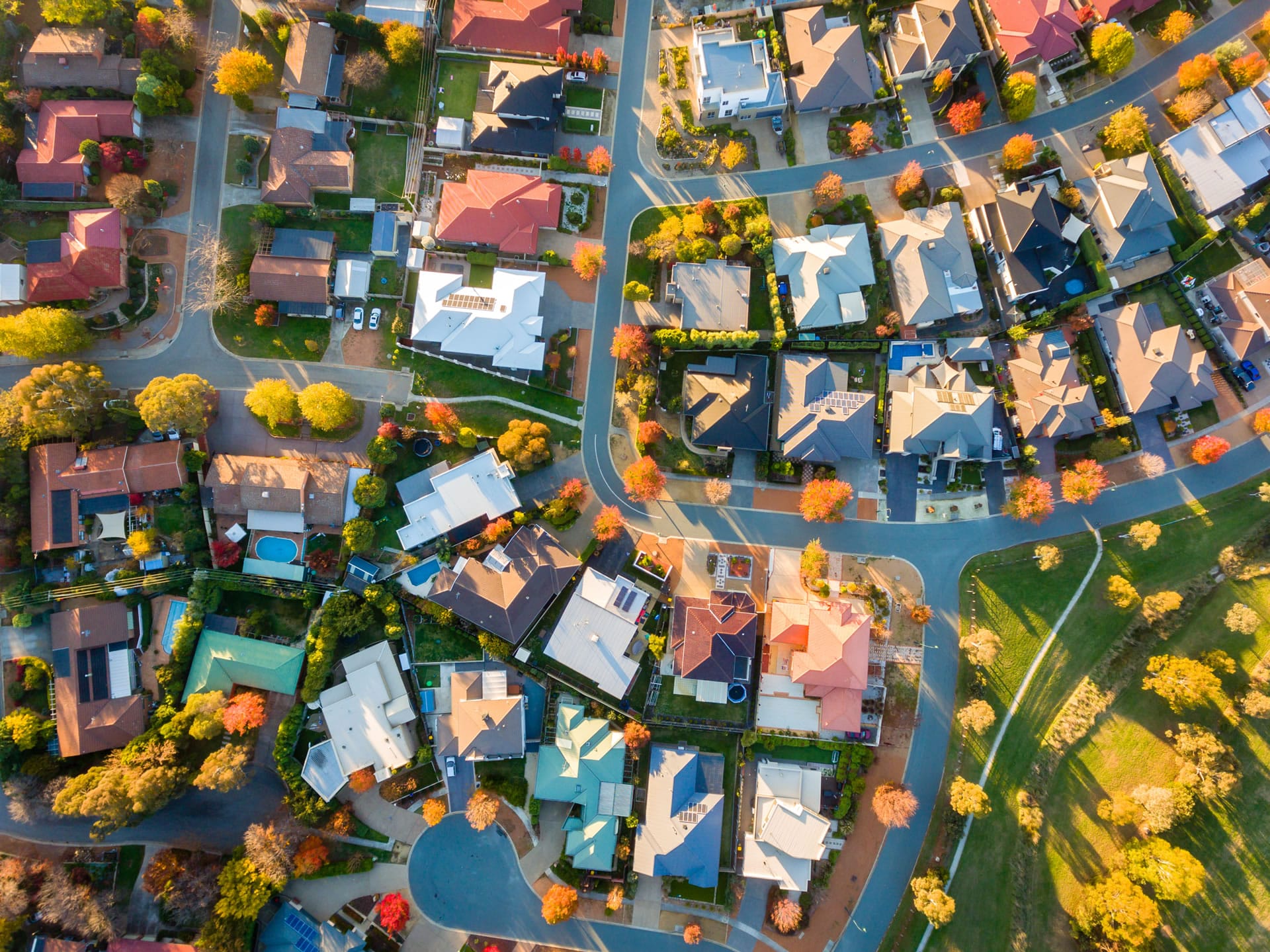 Suburban houses from above